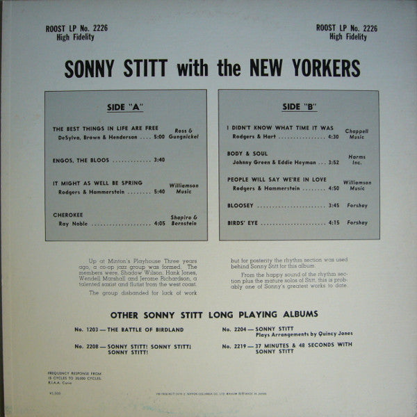 Sonny Stitt - Sonny Stitt With The New Yorkers (LP, Album, Mono, RE)