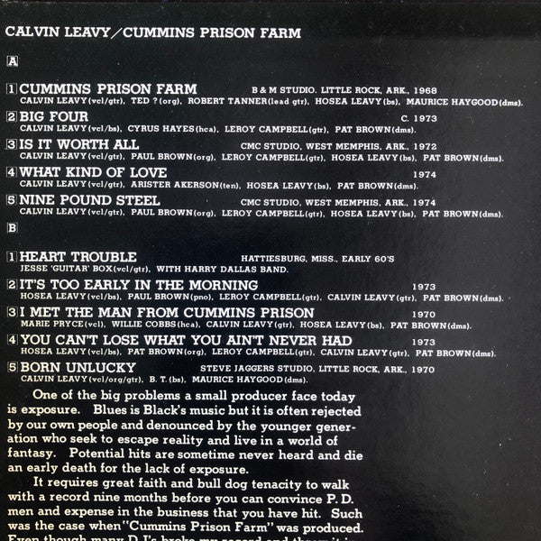Calvin Leavy - Cummins Prison Farm (LP, Comp, Mono)