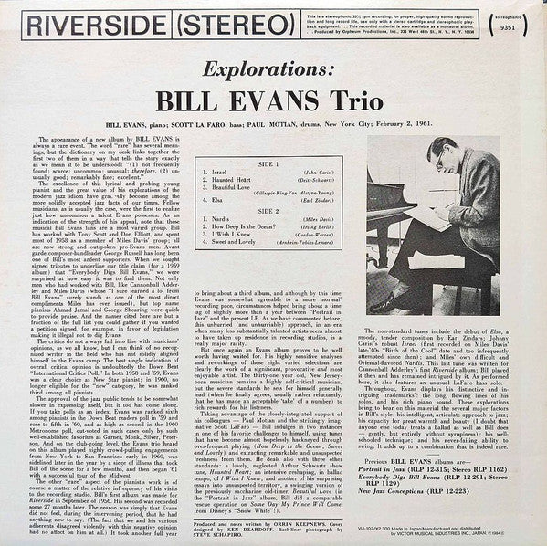Bill Evans Trio* - Explorations (LP, Album, RE)