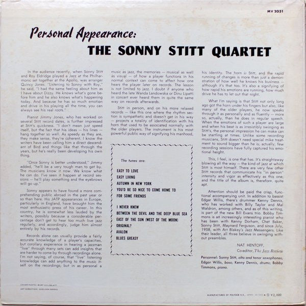 Sonny Stitt Quartet - Personal Appearance (LP, Album, Mono, RE)