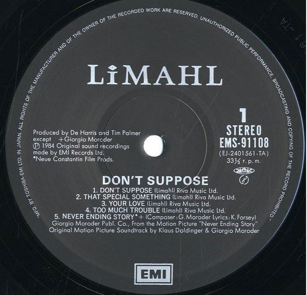 Limahl - Don't Suppose (LP, Album, RE)