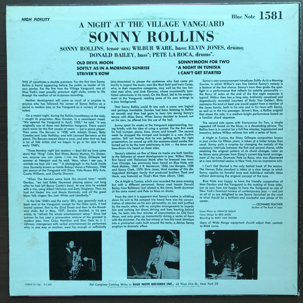 Sonny Rollins - A Night At The ""Village Vanguard""(LP, Album, Mono...