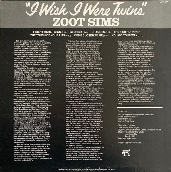 Zoot Sims - I Wish I Were Twins (LP, Album)