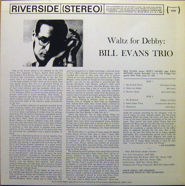 Bill Evans Trio* - Waltz For Debby (LP, Album, RE)