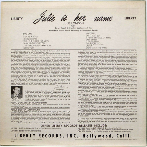 Julie London - Julie Is Her Name (LP, Album, RE)