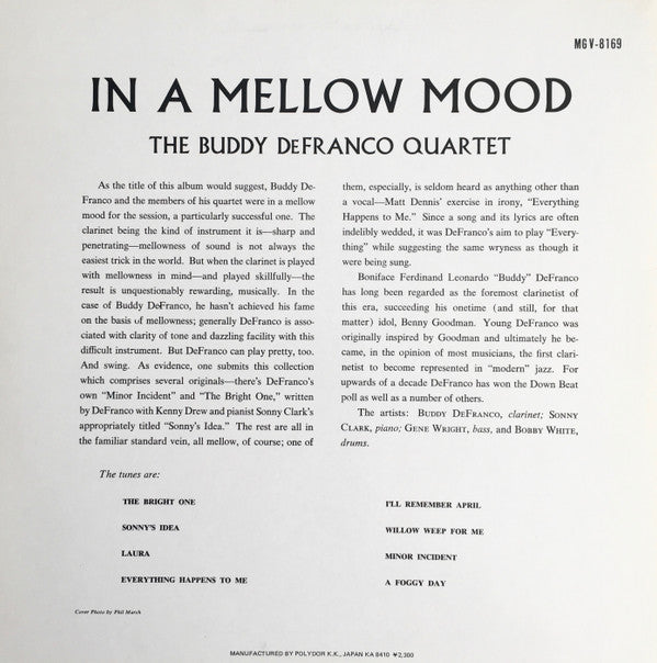 Buddy DeFranco Quartet - In A Mellow Mood  (LP, Album, Mono, RE)