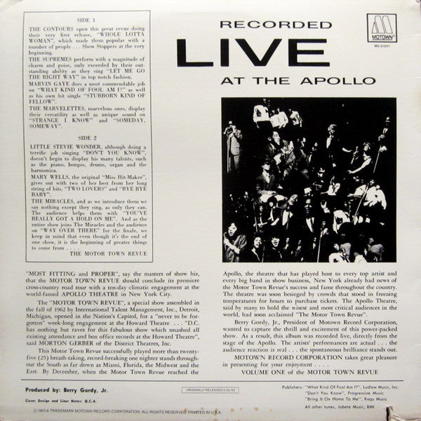 Various - The Motor-Town Revue Vol. 1 - Recorded Live At The Apollo...