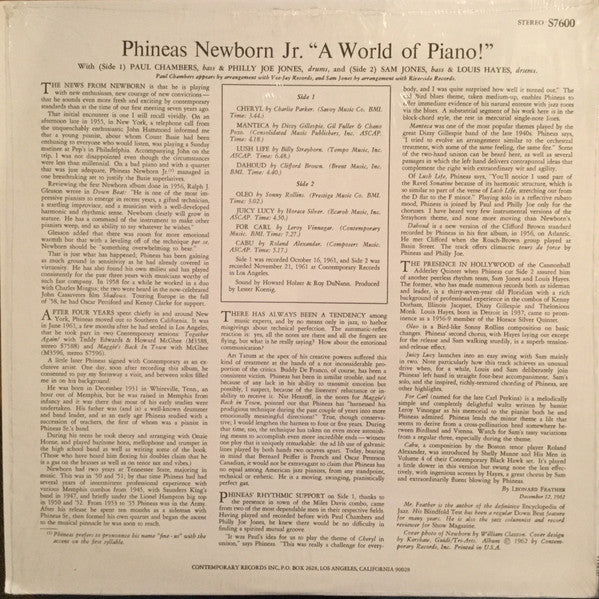 Phineas Newborn Jr. - A World Of Piano ! (LP, Album)
