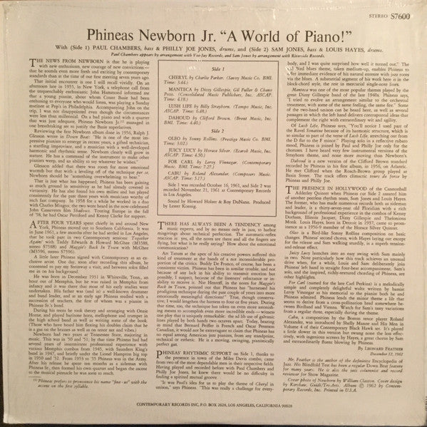 Phineas Newborn Jr. - A World Of Piano ! (LP, Album, RE)