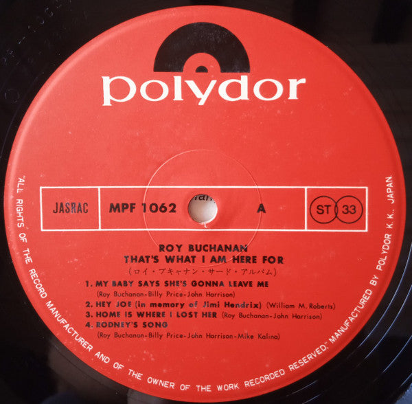 Roy Buchanan - That's What I Am Here For (LP, Album, Ora)