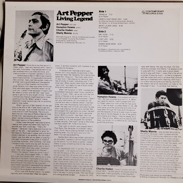 Art Pepper - Living Legend (LP, Album)