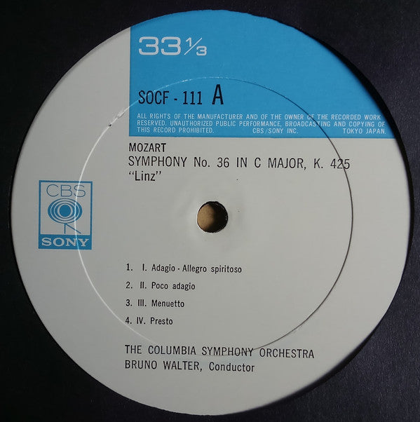 Bruno Walter - Symphonies Nos. 36 ""Linz"" & 39(LP, Comp, Mono)
