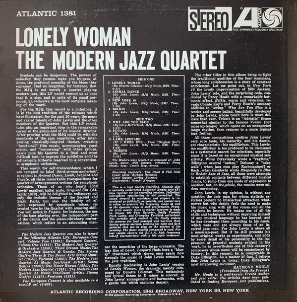 The Modern Jazz Quartet - Lonely Woman (LP, RE, PR)