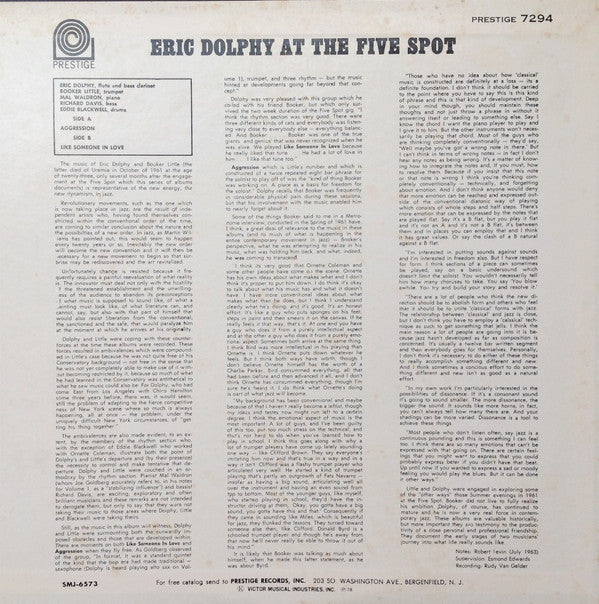 Eric Dolphy - At The Five Spot Volume 2 = エリック・ドルフィー・アット・ザ・ファイブ・スポッ...