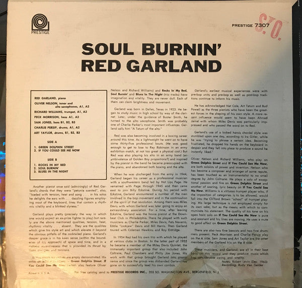Red Garland - Soul Burnin' (LP, Album)