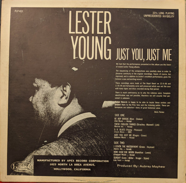 Lester Young - Just You, Just Me (LP, Album, RP)