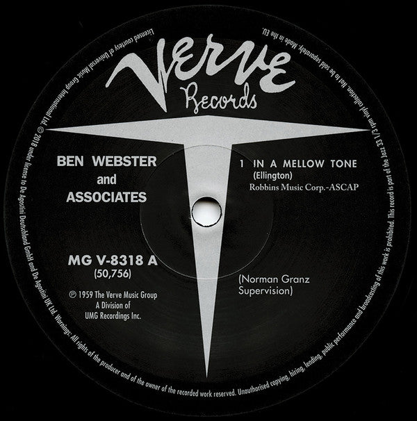 Ben Webster - Ben Webster And Associates (LP, Album, RE, 180)