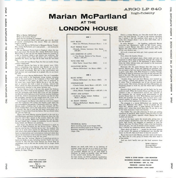 Marian McPartland - Marian McPartland At The London House(LP, Album...
