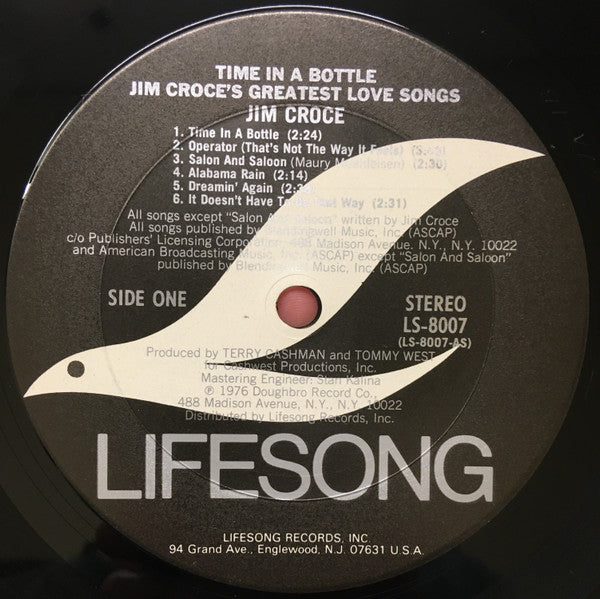 Jim Croce - Time In A Bottle, Jim Croce's Greatest Love Songs(LP, C...