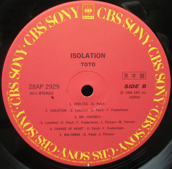 Toto - Isolation (LP, Album, Promo)