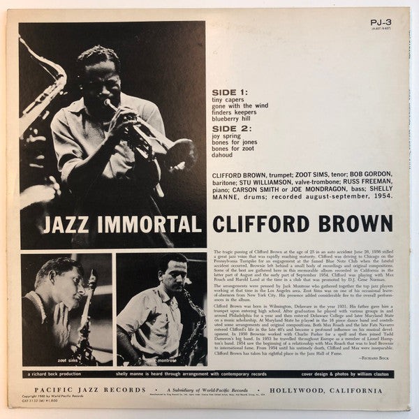 Clifford Brown featuring Zoot Sims - Jazz Immortal (LP, Album)