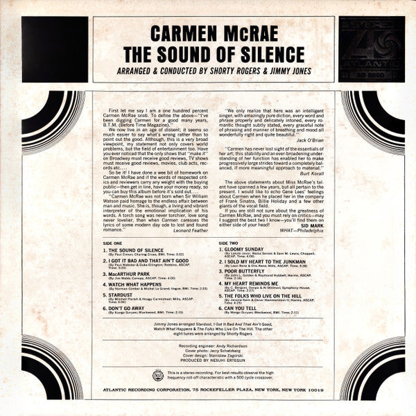 Carmen McRae - The Sound Of Silence (LP, Album, RE)