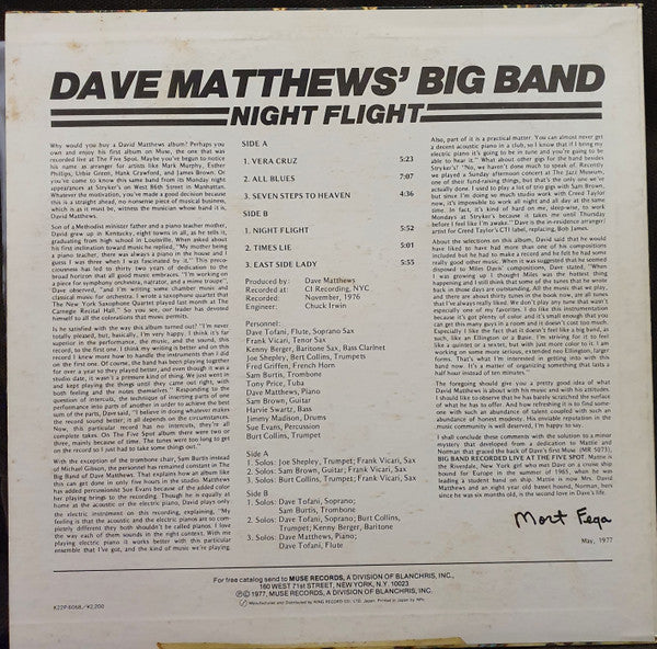 Dave Matthews' Big Band - Night Flight (LP, Album)