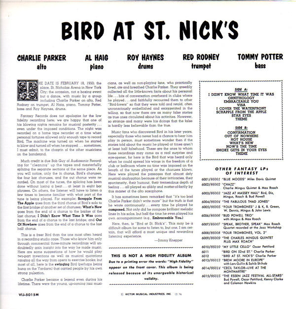 Charlie Parker - Bird At St. Nick's (LP, Album, Mono, RE)