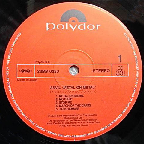 Anvil - Metal On Metal (LP, Album)