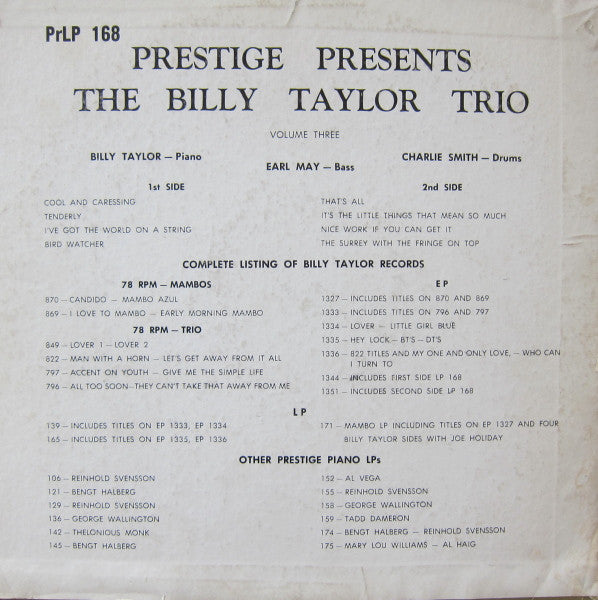 The Billy Taylor Trio* - The Billy Taylor Trio, Volume Three (10"")