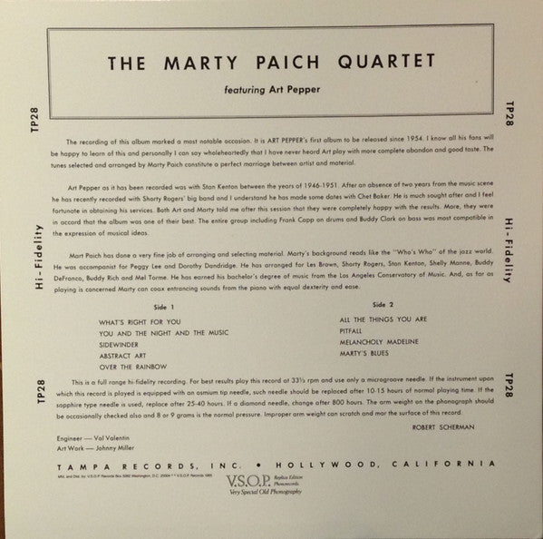 The Marty Paich Quartet - Marty Paich Quartet(LP, Album, Mono, RE)