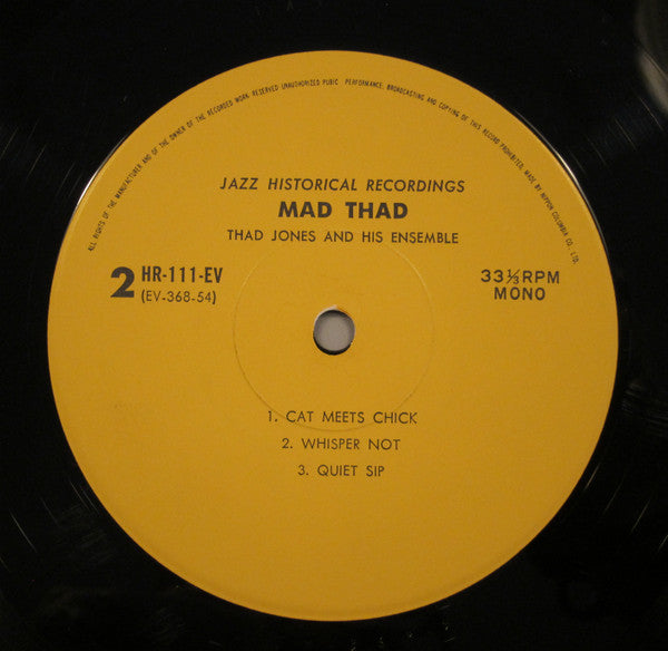 Thad Jones And His Ensemble - Mad Thad (LP, Album, Mono)