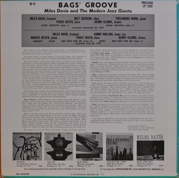 Miles Davis - Bags Groove (LP, Album, Comp, Mono, RE)