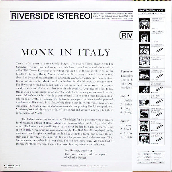 Thelonious Monk - In Italy (LP, Album, Ltd)