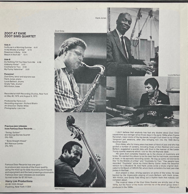 Zoot Sims Quartet - Zoot At Ease (LP, Album)