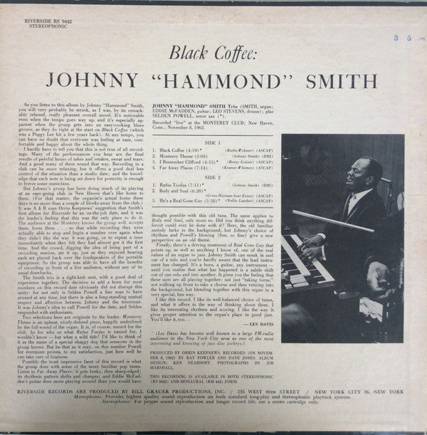 Johnny ""Hammond"" Smith* - Black Coffee (LP, Album)