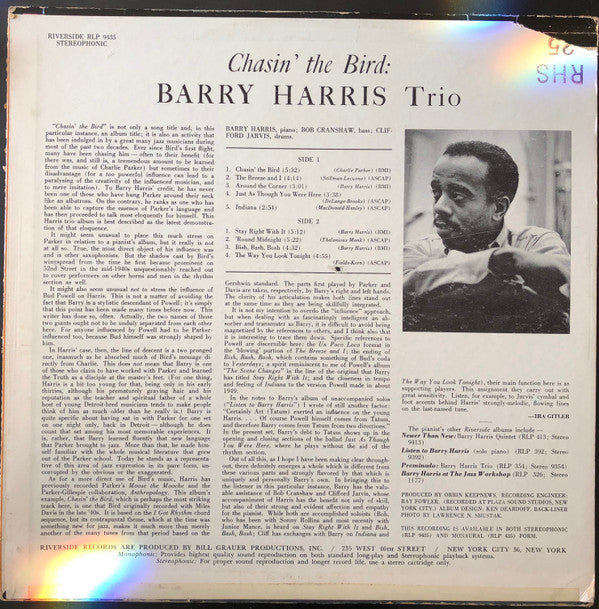Barry Harris Trio - Chasin' The Bird (LP, Album)