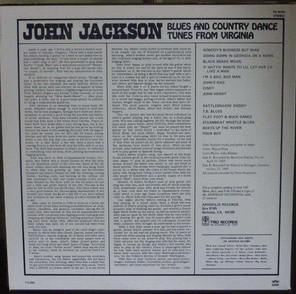 John Jackson (4) - Blues And Country Dance Tunes From Virginia(LP, ...