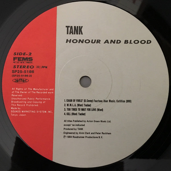 Tank (6) - Honour And Blood (LP, Album)