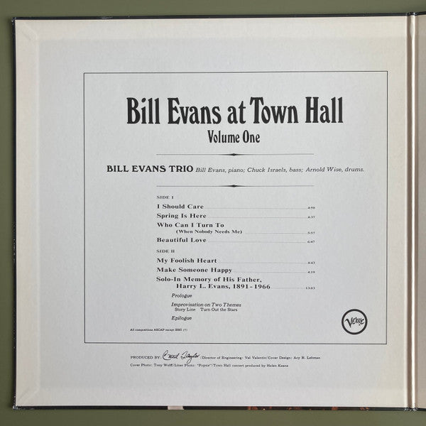 The Bill Evans Trio - Bill Evans At Town Hall (Volume One)(LP, Albu...