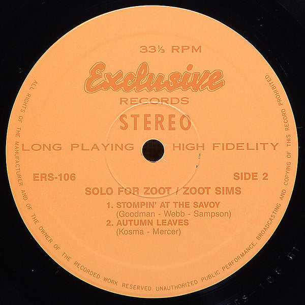 Zoot Sims - Solo For Zoot (LP, Album)