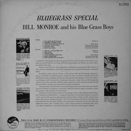Bill Monroe & His Blue Grass Boys - Bluegrass Special!(LP, Album, RP)