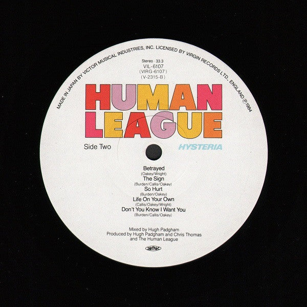 The Human League = ヒューマン・リーグ* - Hysteria = ヒステリア (LP, Album, Gat)