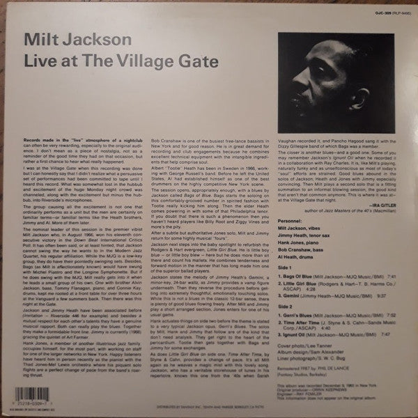 Milt Jackson Quintet - 'Live' At The Village Gate (LP, Album, RE, RM)