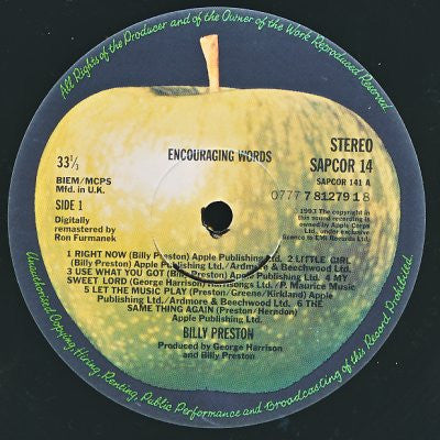 Billy Preston - Encouraging Words (LP, Album, RE, RM + 12"")