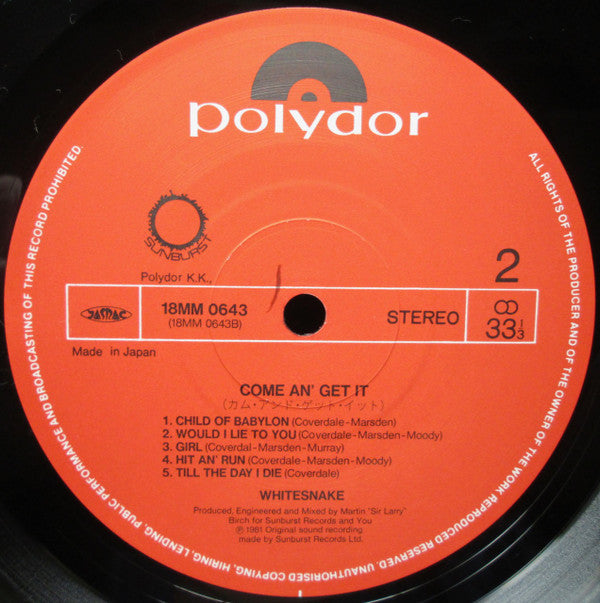 Whitesnake - Come An' Get It (LP, Album, RE)
