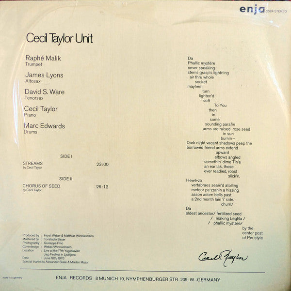 Cecil Taylor Unit* - Dark To Themselves (LP, Album)