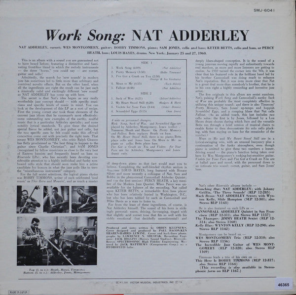 Nat Adderley - Work Song (LP, Album, RE)