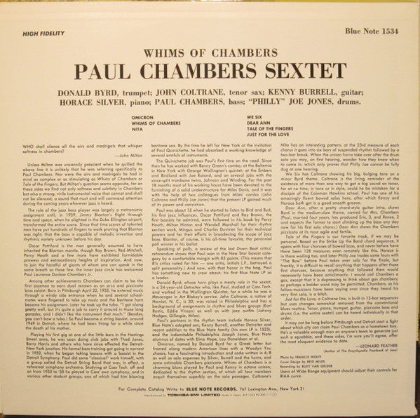 Paul Chambers Sextet - Whims Of Chambers (LP, Album, Mono, RE)