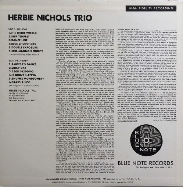 Herbie Nichols Trio - Herbie Nichols Trio (LP, Comp, Mono, Ltd)